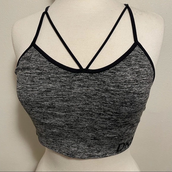 Women's DKNY Sport Seamless Strappy Low-Impact Sports Bra Grey Black Sz Large - Picture 2 of 8